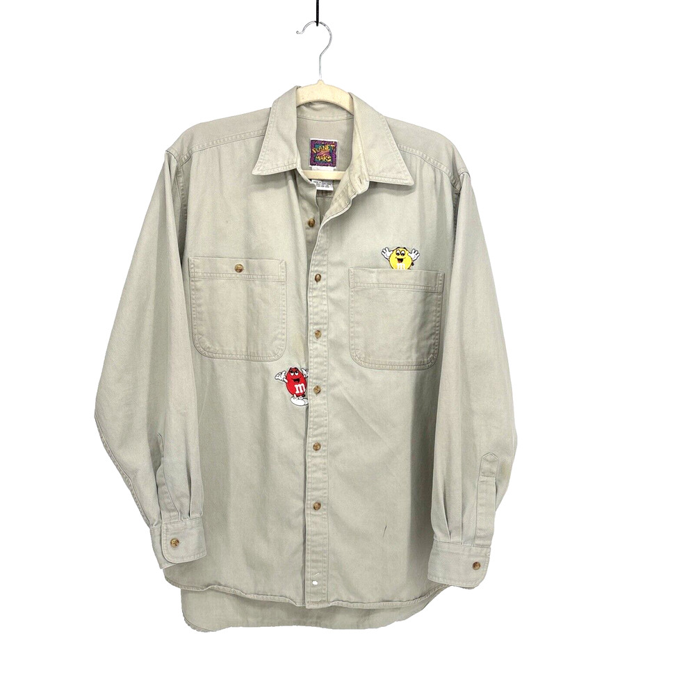 M & M‎ Vintage 90’s Planet Mars Mens Medium Embroidered Button Up Shirt